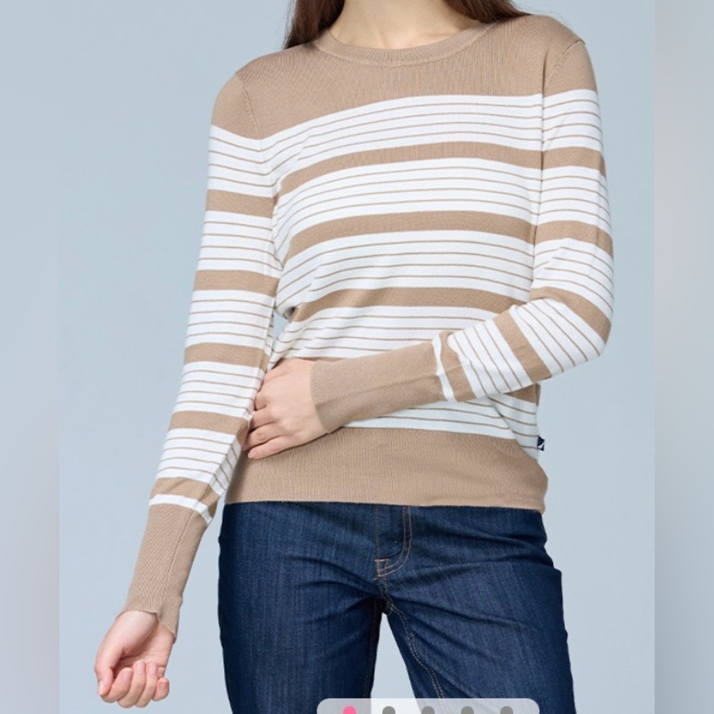 Nautica Tan and White Knit Top/lightweight sweater NEW medium